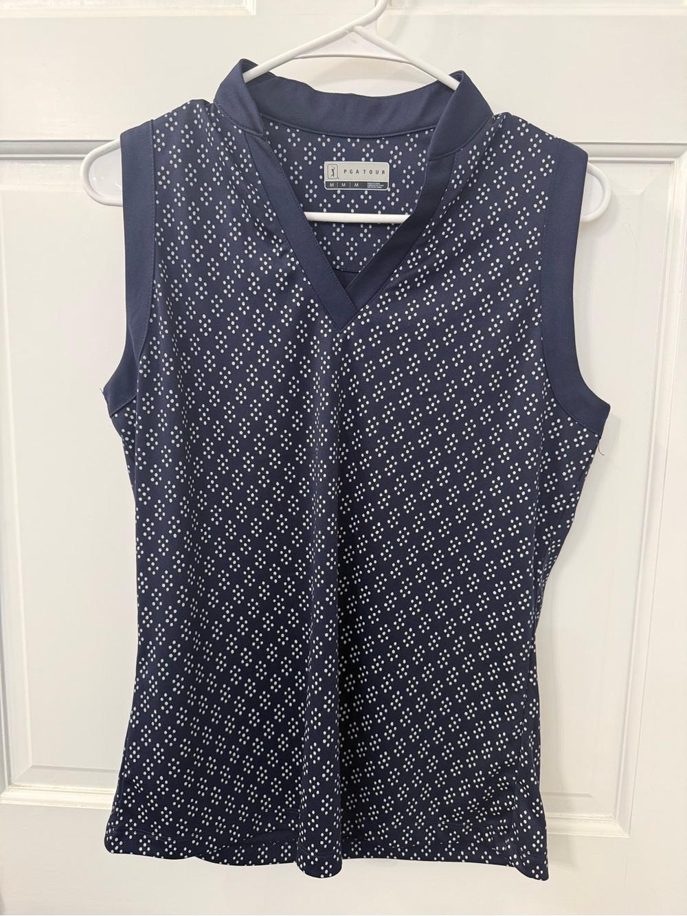 PGA Tour Navy Sleeveless V-Neck Dot Print Tank